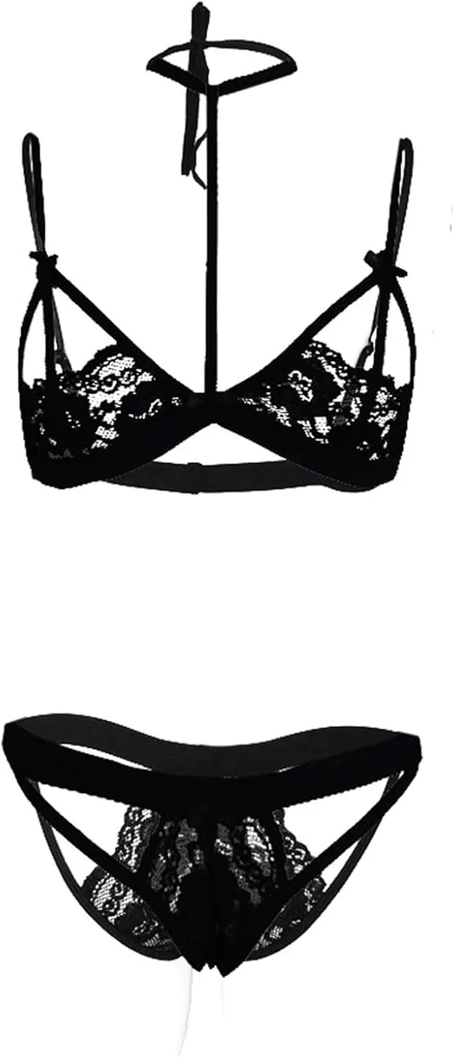 Women Lingerie Women's 2 Piece Sexy Lace Strap Bralette Bra and Panty Lingerie Set Push Up Underwear