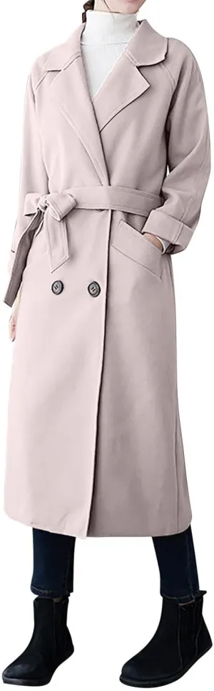 Women Long Double Breasted Pea Trench Coats Fashion Blazer Notch Lapel Casual Jackets Wool Blend Fashion Fall Outfits