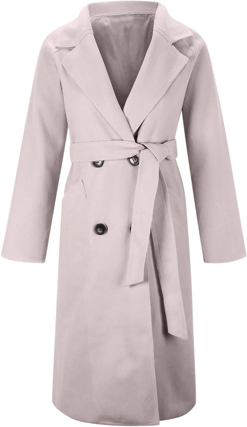 Women Long Double Breasted Pea Trench Coats Fashion Blazer Notch Lapel Casual Jackets Wool Blend Fashion Fall Outfits