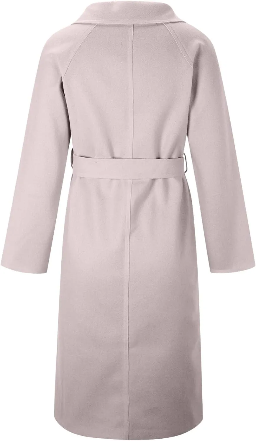 Women Long Double Breasted Pea Trench Coats Fashion Blazer Notch Lapel Casual Jackets Wool Blend Fashion Fall Outfits