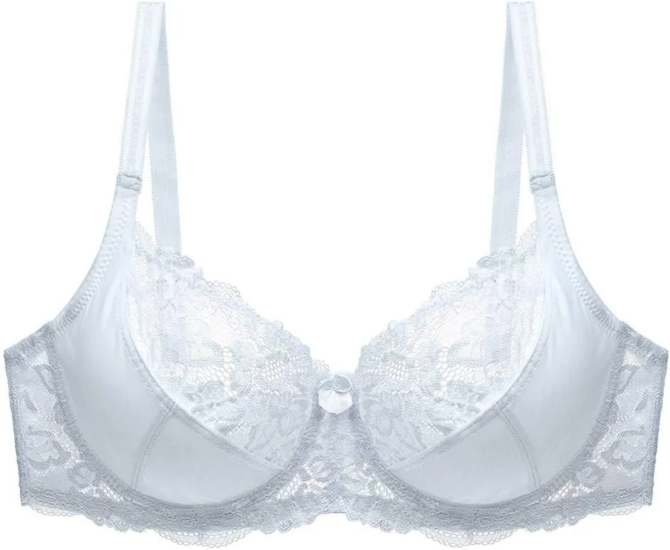 Women Minimizer Unlined Wirefree Bra Full Coverage Plus Size Full Figure Unpadded Bras Eyelash Lace Bras Mesh Bralette