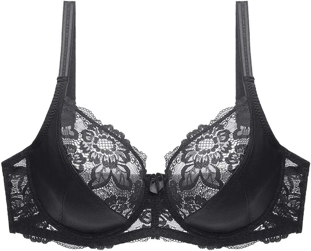 Women Minimizer Unlined Wirefree Bra Full Coverage Plus Size Full Figure Unpadded Bras Eyelash Lace Bras Mesh Bralette