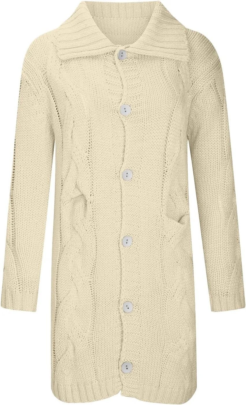 Women Open Front Cardigan Sweaters Long Sleeve Cable Knit Chunky Fashion Long Outerwear Casual Loose Oversized Hoodies