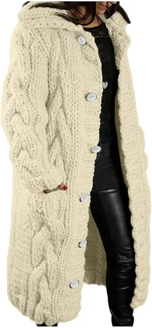 Women Open Front Cardigan Sweaters Long Sleeve Cable Knit Chunky Fashion Long Outerwear Casual Loose Oversized Hoodies