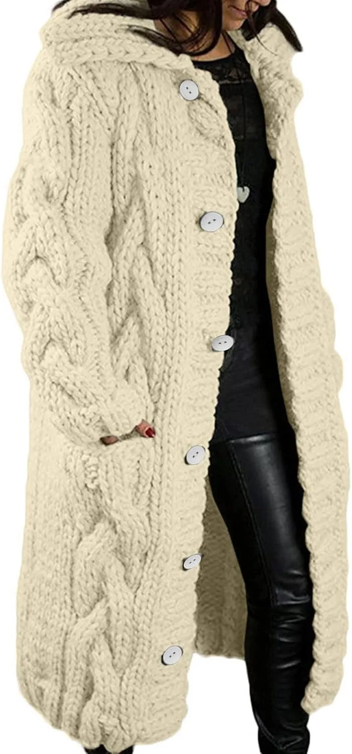 Women Open Front Cardigan Sweaters Long Sleeve Cable Knit Chunky Fashion Long Outerwear Casual Loose Oversized Hoodies