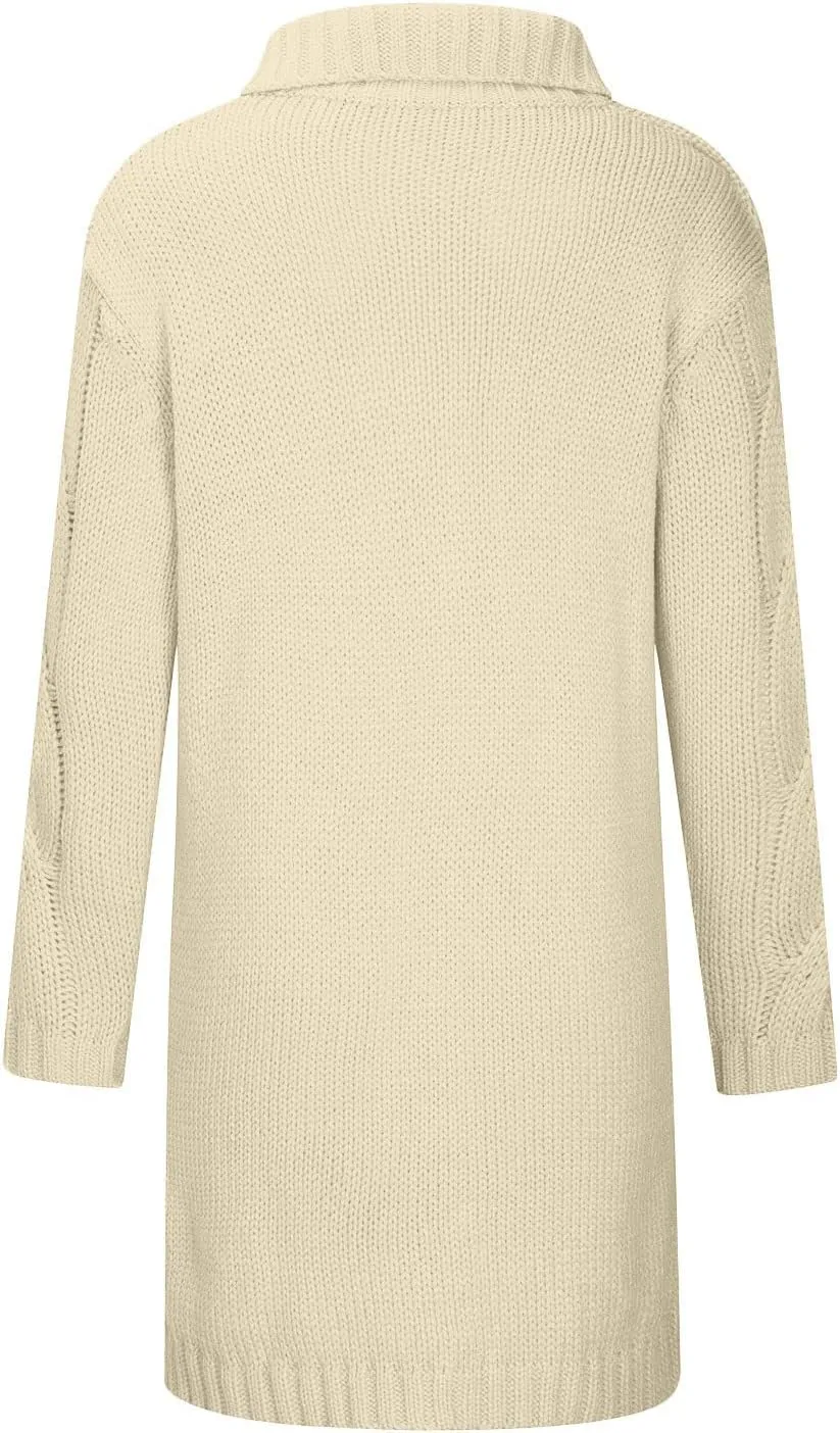 Women Open Front Cardigan Sweaters Long Sleeve Cable Knit Chunky Fashion Long Outerwear Casual Loose Oversized Hoodies