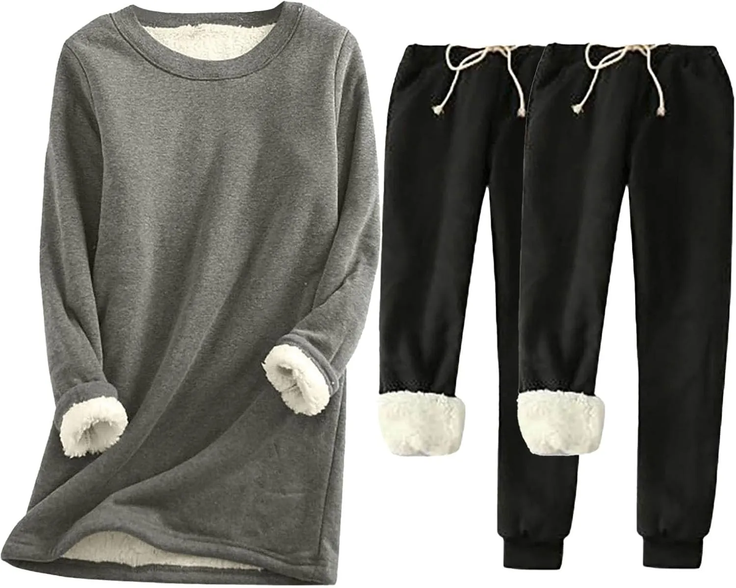 Women Plus Size Pajama Sets Sherpa Lined Pj Set Fleece Sweatshirts and Sweatpants Set Warm Winter Lounge Set 3PC