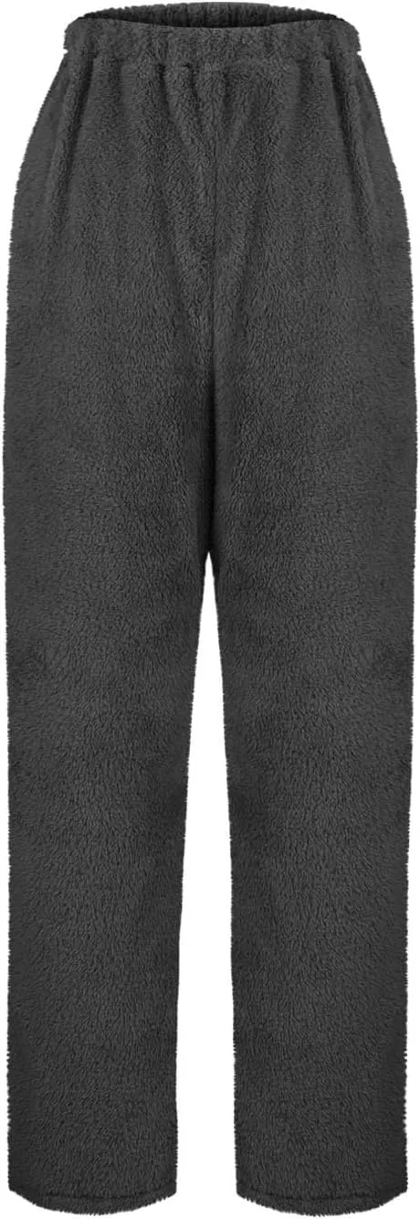 Women Plush Pajamas Pants Furry Pj Pants Fluffy Lounge Pants Comfy Fuzzy Sleep Pants Warm Thick Trousers with Pockets