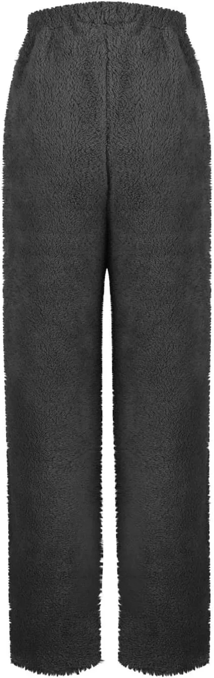 Women Plush Pajamas Pants Furry Pj Pants Fluffy Lounge Pants Comfy Fuzzy Sleep Pants Warm Thick Trousers with Pockets