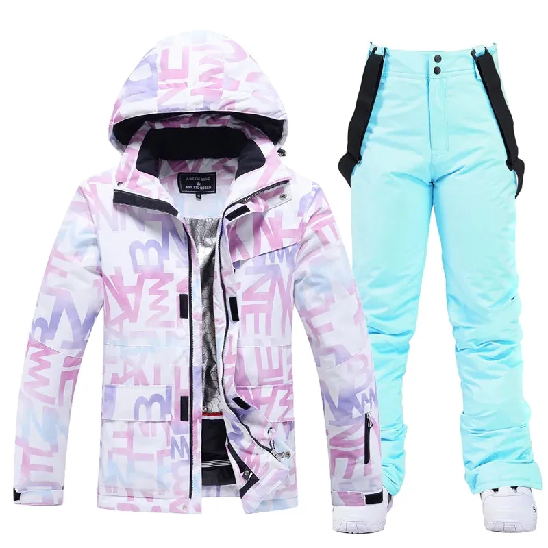 Women Printed Ski Set Insulated jacket & Bibs Pants