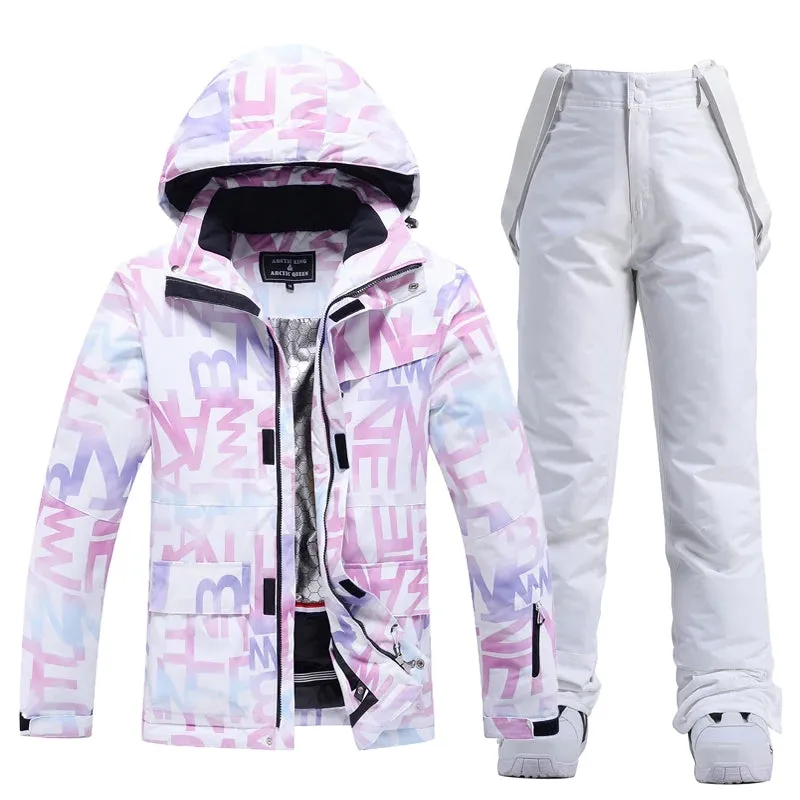 Women Printed Ski Set Insulated jacket & Bibs Pants