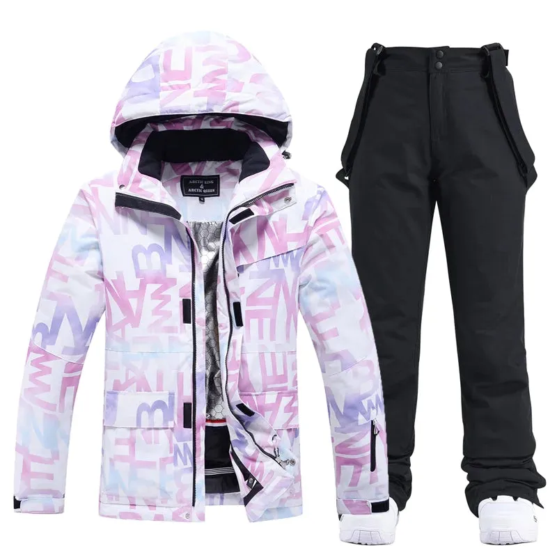 Women Printed Ski Set Insulated jacket & Bibs Pants
