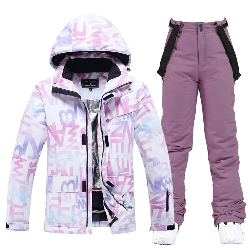 Women Printed Ski Set Insulated jacket & Bibs Pants