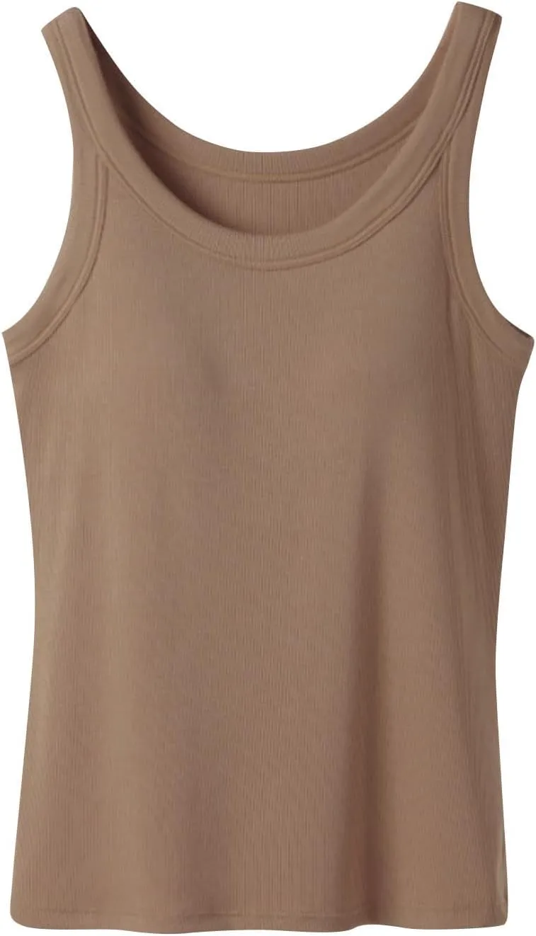 Women Ribbed Cotton Tank Tops Summer Bin in Bra Sleeveless Scoop Neck Undershirts Comfy Yoga Workout Crop Top Pjs