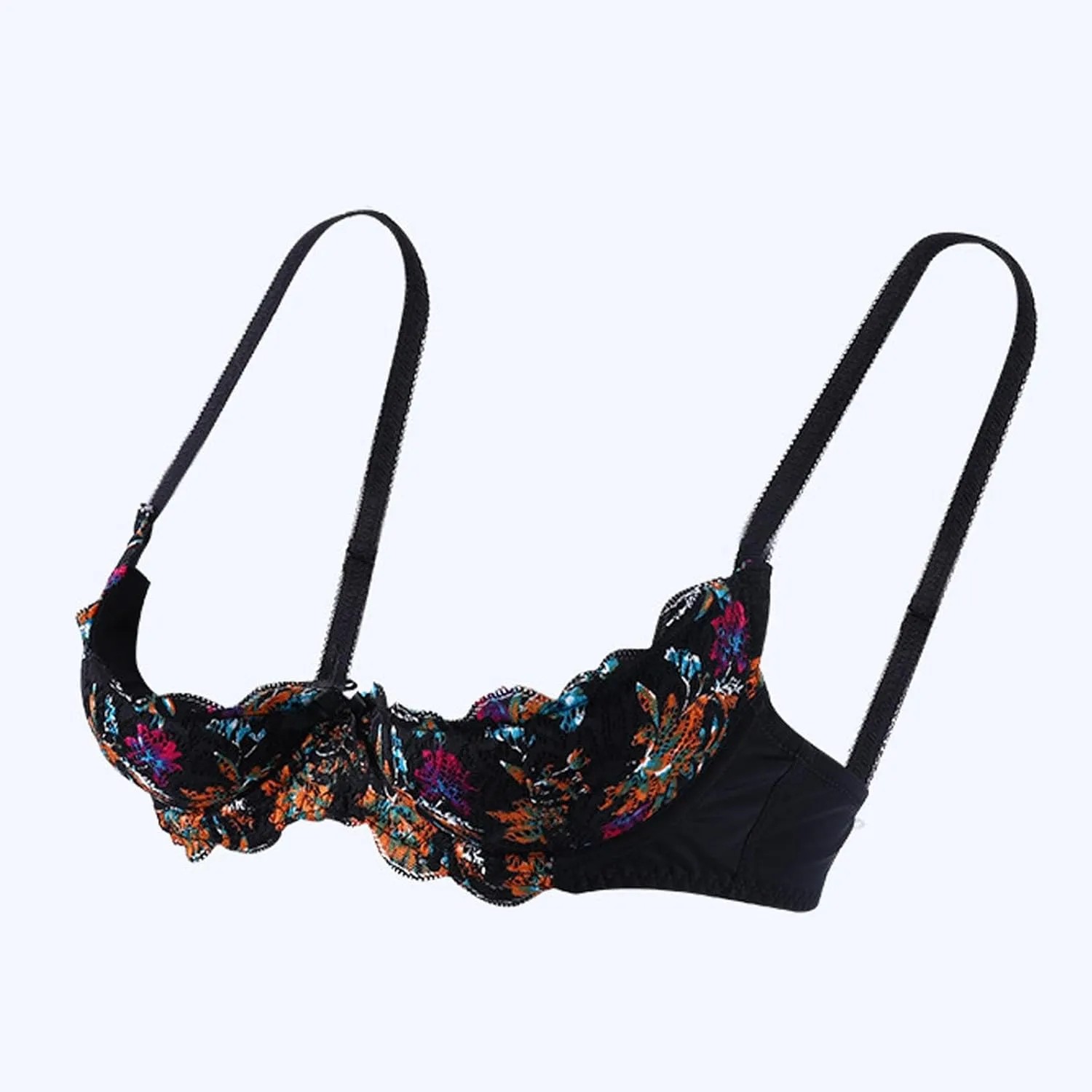 Women Sexy Lingerie Bras Lace 1/4 Cup Bar Unlined Underwear See Through Lace Bra Adjustable Strap Push Up Bralette Sheer