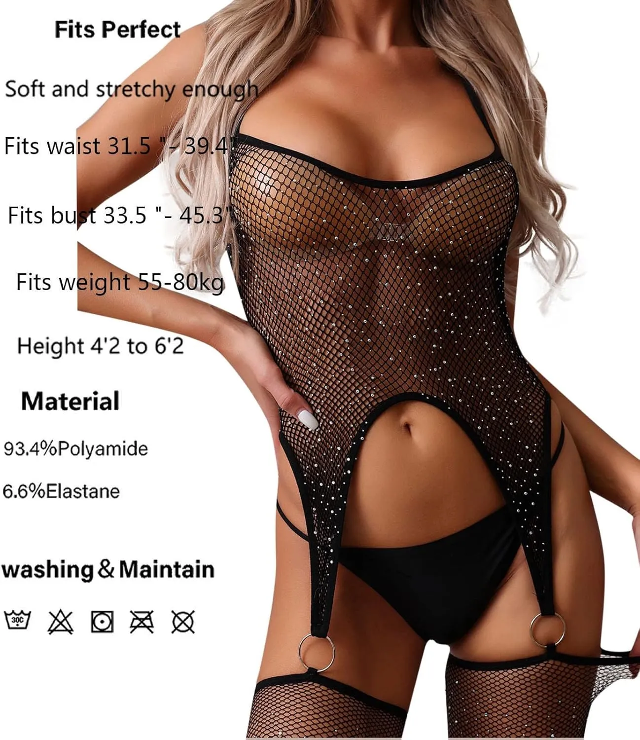 Women Sexy Lingerie Set Suspenders Garters Drill Mesh Stockings For Women