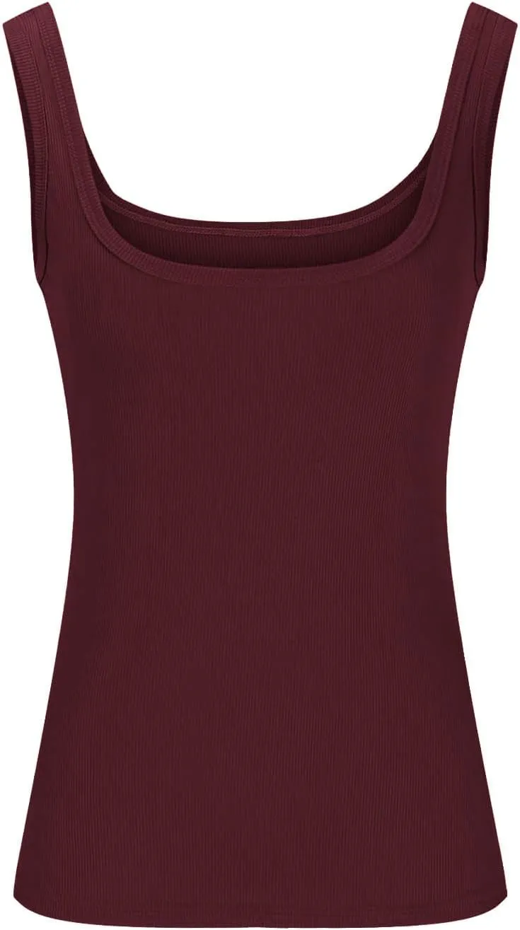 Women Sexy Square Neck Tank Tops Basic Ribbed Knit Sleeveless Shirts Summer Casual Slim Fit Yoga Workout Cami Tees