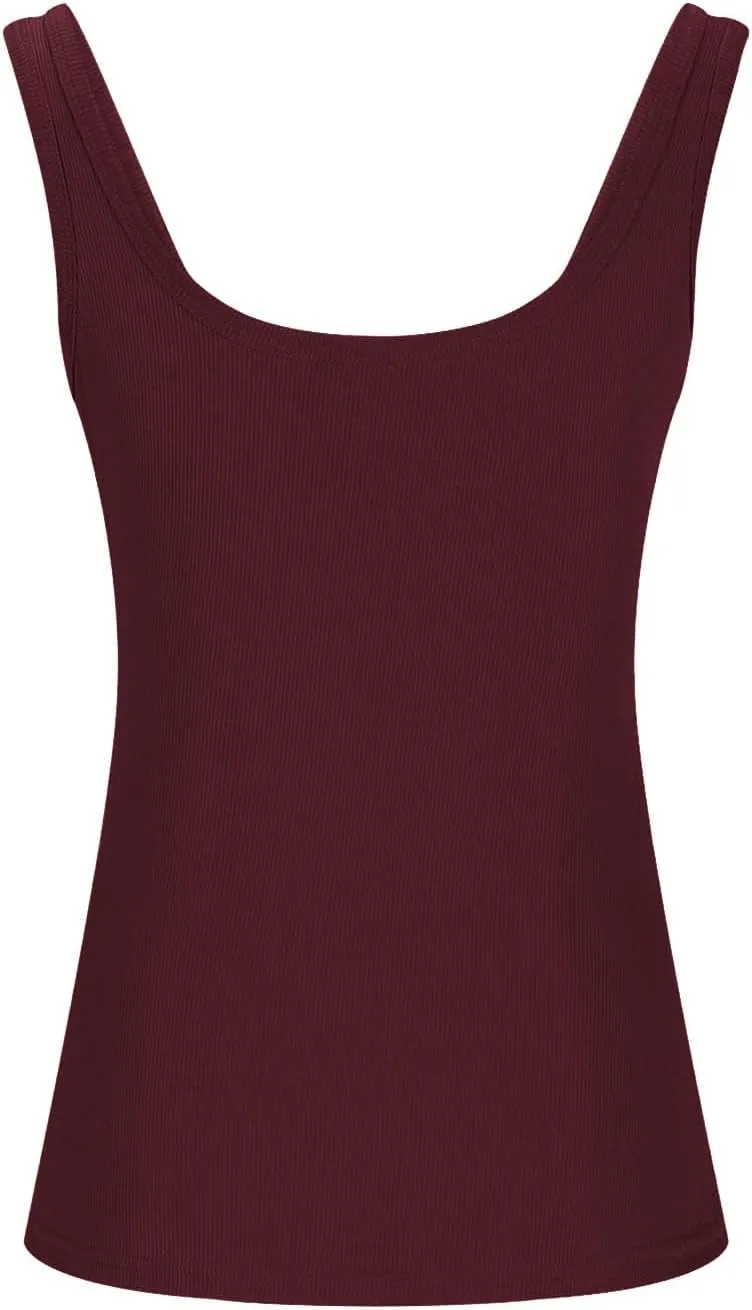 Women Sexy Square Neck Tank Tops Basic Ribbed Knit Sleeveless Shirts Summer Casual Slim Fit Yoga Workout Cami Tees