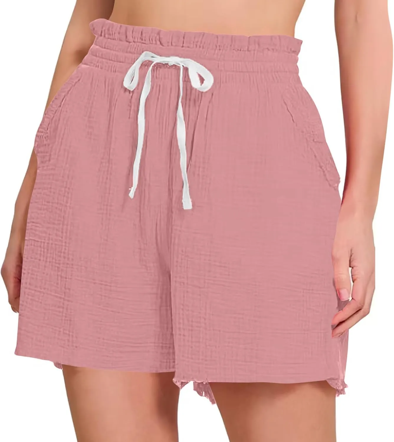 Women Stretch Summer Shorts Fashion Textured Drawstring SweatShorts Casual Loose Fit Lounge Beach Short Pants