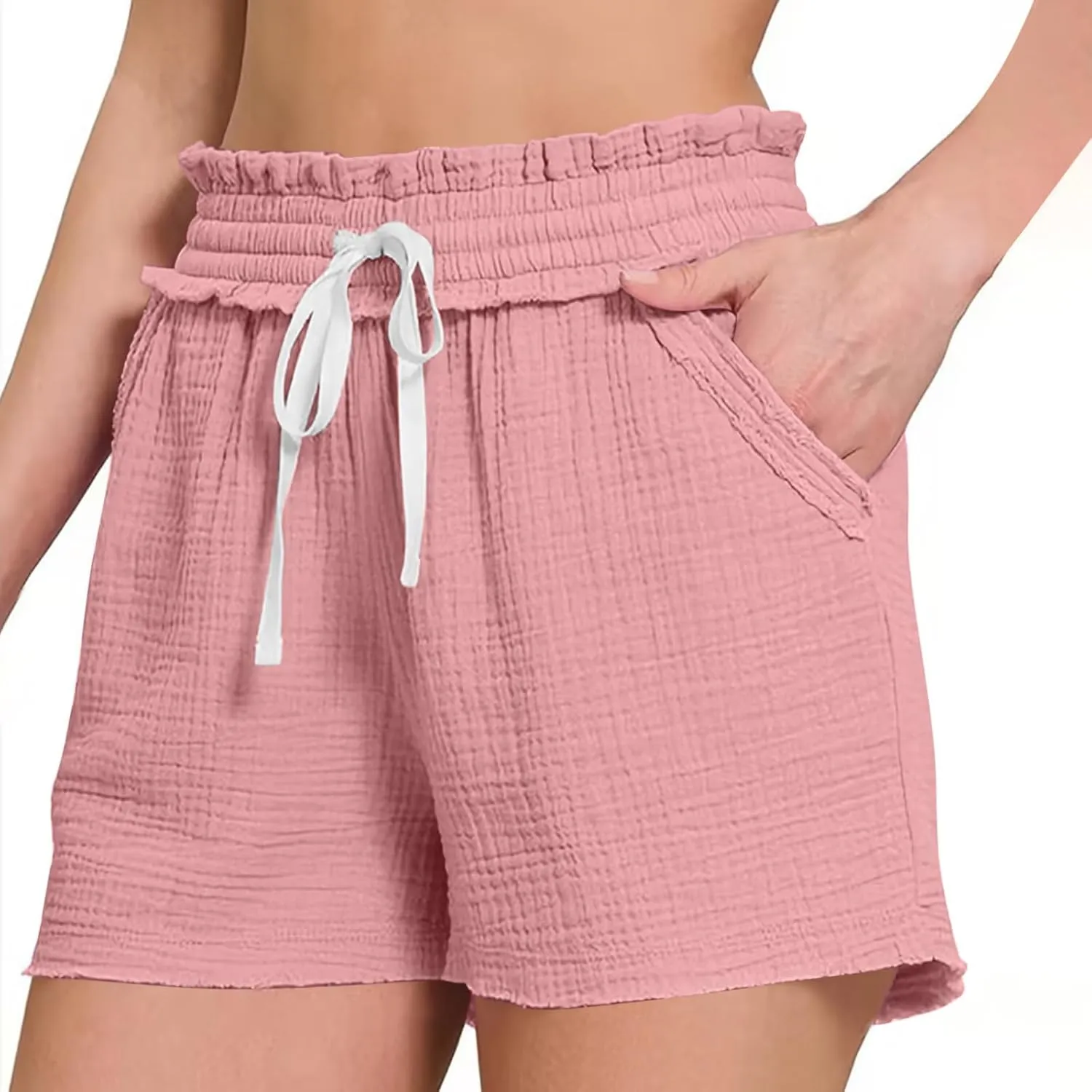 Women Stretch Summer Shorts Fashion Textured Drawstring SweatShorts Casual Loose Fit Lounge Beach Short Pants