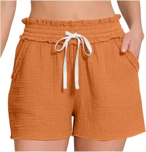 Women Stretch Summer Shorts Fashion Textured Drawstring SweatShorts Casual Loose Fit Lounge Beach Short Pants