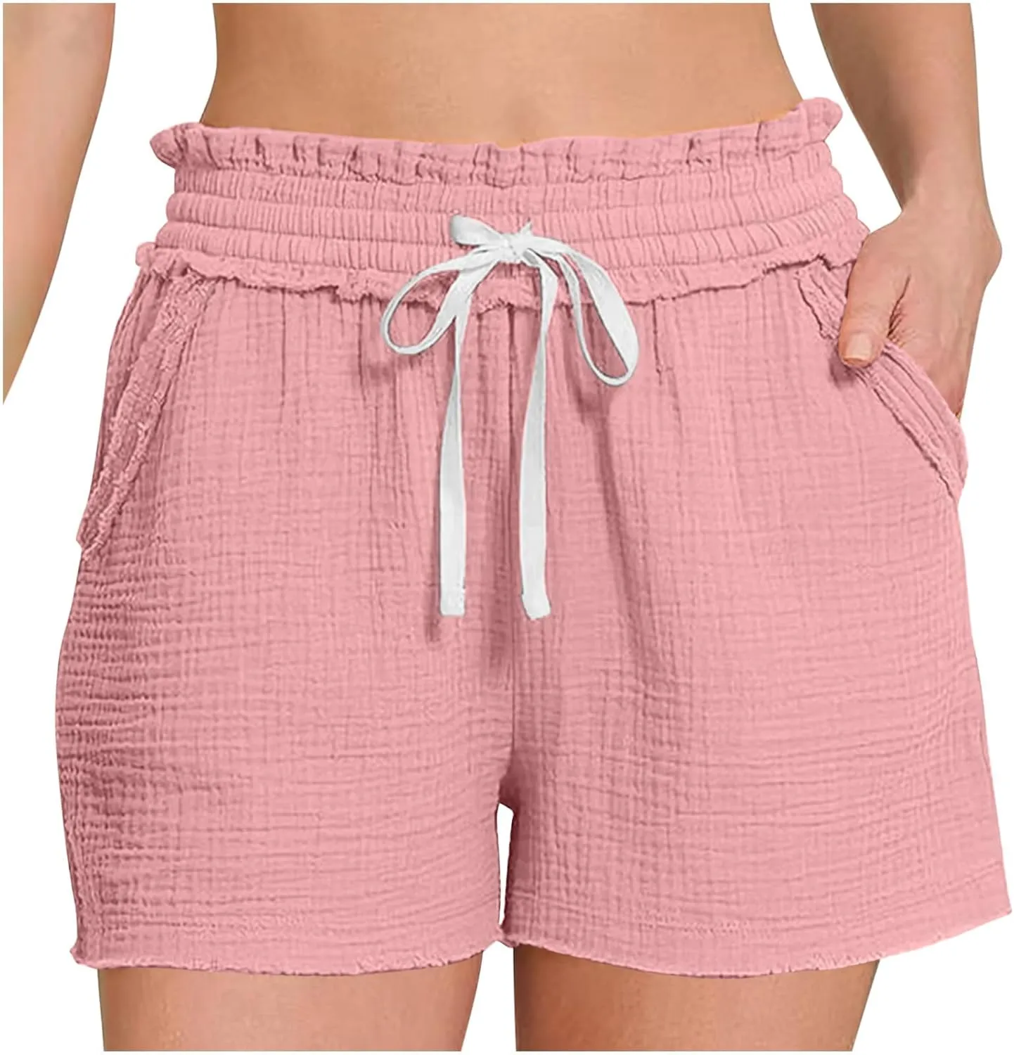Women Stretch Summer Shorts Fashion Textured Drawstring SweatShorts Casual Loose Fit Lounge Beach Short Pants
