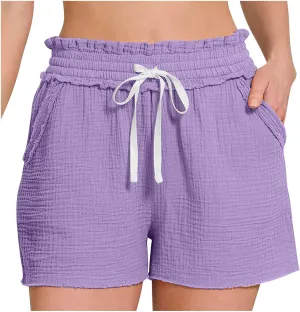 Women Stretch Summer Shorts Fashion Textured Drawstring SweatShorts Casual Loose Fit Lounge Beach Short Pants