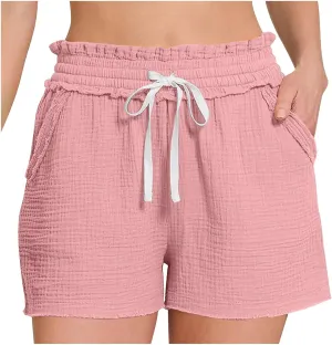 Women Stretch Summer Shorts Fashion Textured Drawstring SweatShorts Casual Loose Fit Lounge Beach Short Pants