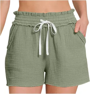 Women Stretch Summer Shorts Fashion Textured Drawstring SweatShorts Casual Loose Fit Lounge Beach Short Pants