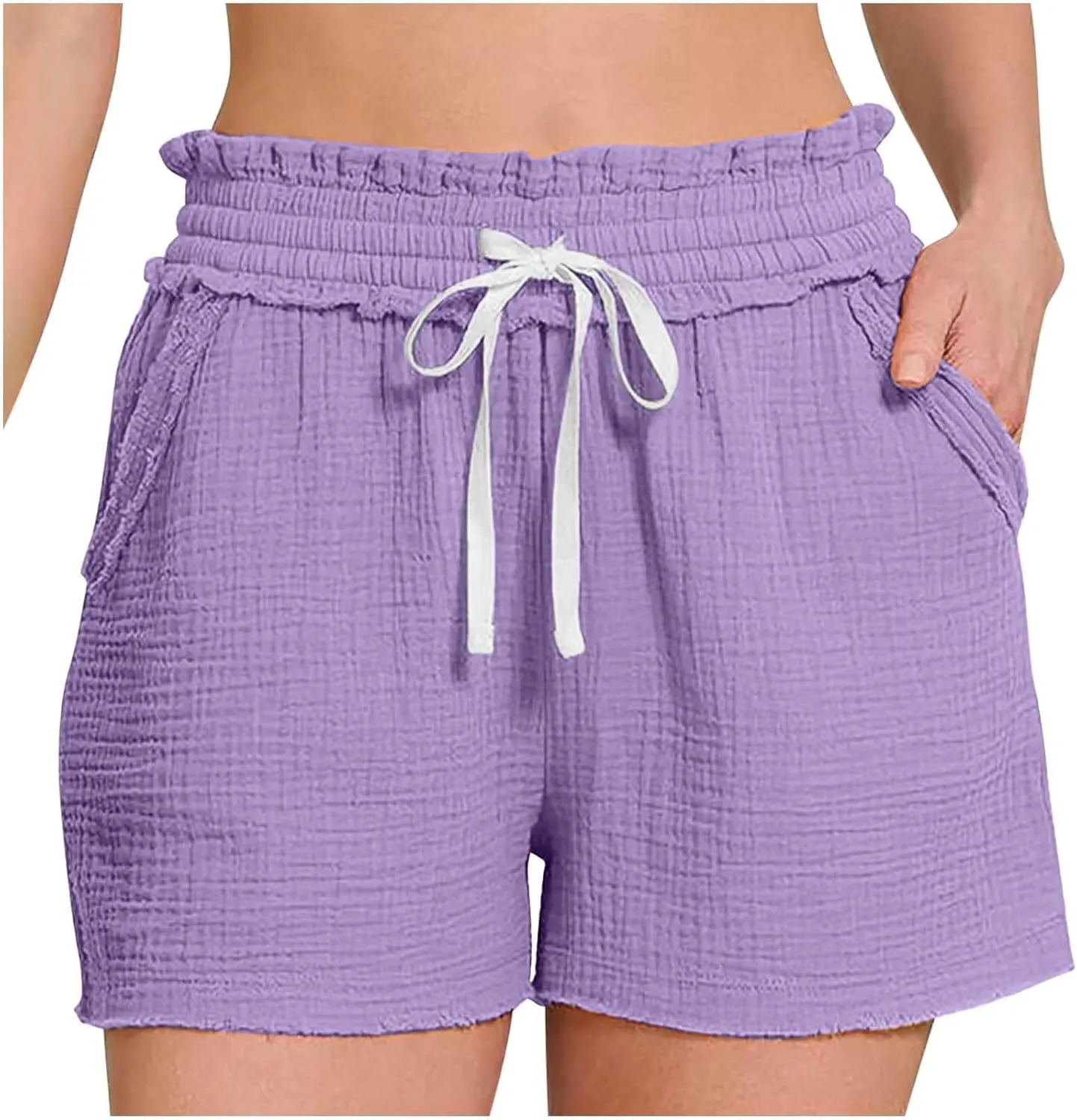 Women Stretch Summer Shorts Fashion Textured Drawstring SweatShorts Casual Loose Fit Lounge Beach Short Pants