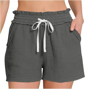 Women Stretch Summer Shorts Fashion Textured Drawstring SweatShorts Casual Loose Fit Lounge Beach Short Pants