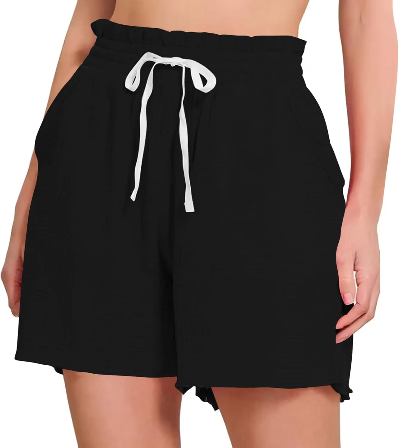 Women Stretch Summer Shorts Fashion Textured Drawstring SweatShorts Casual Loose Fit Lounge Beach Short Pants