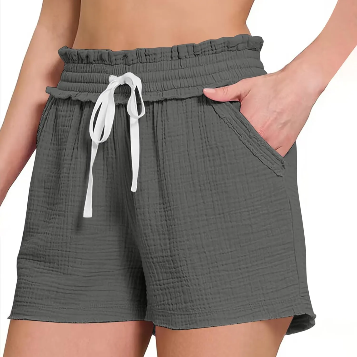 Women Stretch Summer Shorts Fashion Textured Drawstring SweatShorts Casual Loose Fit Lounge Beach Short Pants