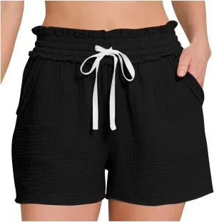 Women Stretch Summer Shorts Fashion Textured Drawstring SweatShorts Casual Loose Fit Lounge Beach Short Pants