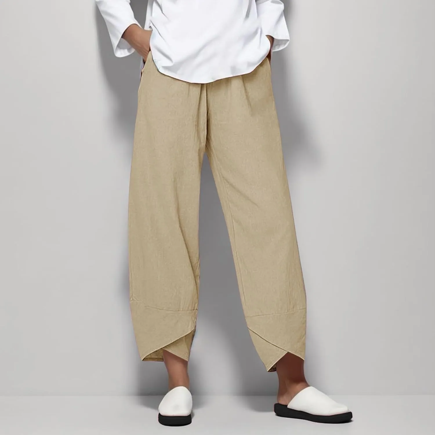 Women Sweatpants Summer Pants High Casual Waist Long Solid Cotton High Waist Loose Capri Pants Trousers with Pockets
