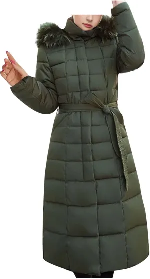 Women Winter Coat Long Down Jacket With Fur Hood Quilted Puffer Jacket Plus Size Outerwear Padded Casual Warm Down Coat