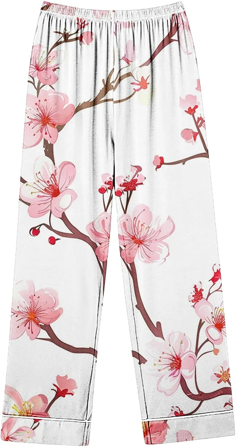 Womens 2 Piece Floral Print Pajama Set Long Sleeve Lounge Sets Button Down Shirts and Shorts PJs Soft Sleepwear Set