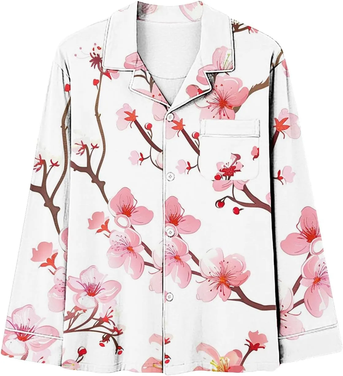 Womens 2 Piece Floral Print Pajama Set Long Sleeve Lounge Sets Button Down Shirts and Shorts PJs Soft Sleepwear Set