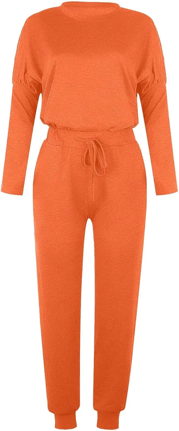 Womens 2 Piece Lounge Set Soft Loose Fit Solid Color Sweatsuits Crewneck Long Sleeve Pullovers Casual Size Tracksuit