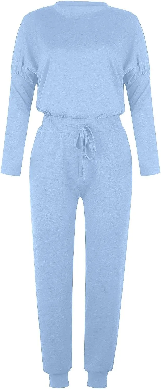 Womens 2 Piece Lounge Set Soft Loose Fit Solid Color Sweatsuits Crewneck Long Sleeve Pullovers Casual Size Tracksuit