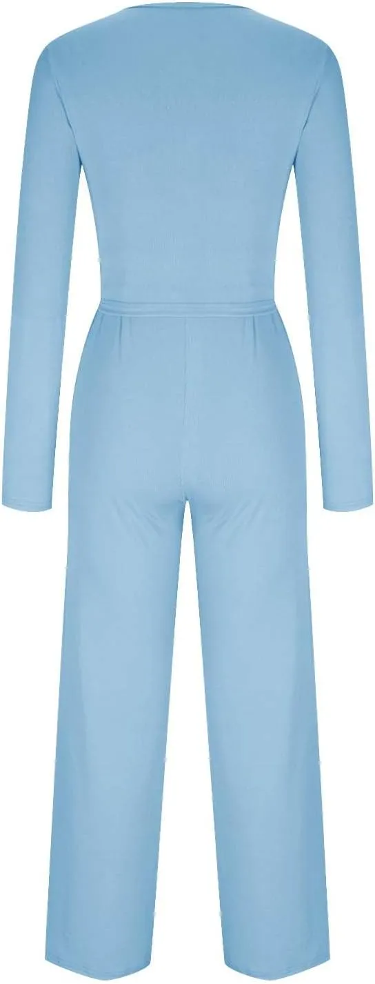 Women's 2 Piece Outfits Crew Neck Long Sleeve Ribbed Knit Bodycon Crop Top and Wide Leg Pants Lounge Sets Tracksuits