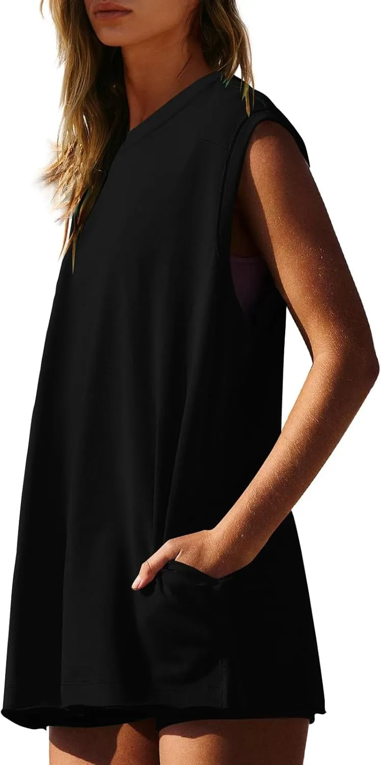 Womens 2 Piece Outfits Lounge Sets Sleeveless Tank Tops Biker Shorts Loose Fit Summer Sweatsuits Resort Wear Clothes