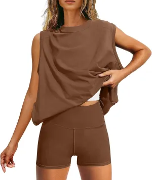 Womens 2 Piece Outfits Lounge Sets Sleeveless Tank Tops Biker Shorts Loose Fit Summer Sweatsuits Resort Wear Clothes