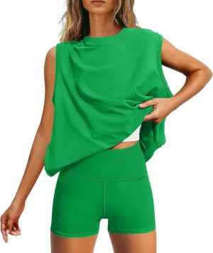 Womens 2 Piece Outfits Lounge Sets Sleeveless Tank Tops Biker Shorts Loose Fit Summer Sweatsuits Resort Wear Clothes