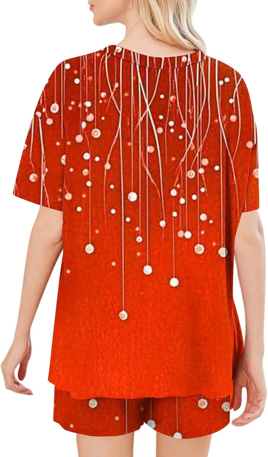 Women's 2 Piece Pajama Set Lounge Set 2025 Fashion Print Short Sleeve Tops And Shorts Soft Comfy Pjs Summer Sleepwear