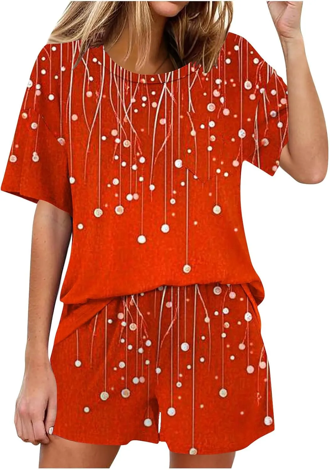 Women's 2 Piece Pajama Set Lounge Set 2025 Fashion Print Short Sleeve Tops And Shorts Soft Comfy Pjs Summer Sleepwear