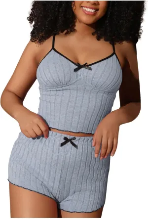 Womens 2 Piece Pajamas Sets Y2k Cute Sleeveless Cami Tops and Shorts Matching Lounge Set Soft Ribbed Knit Sleepwear