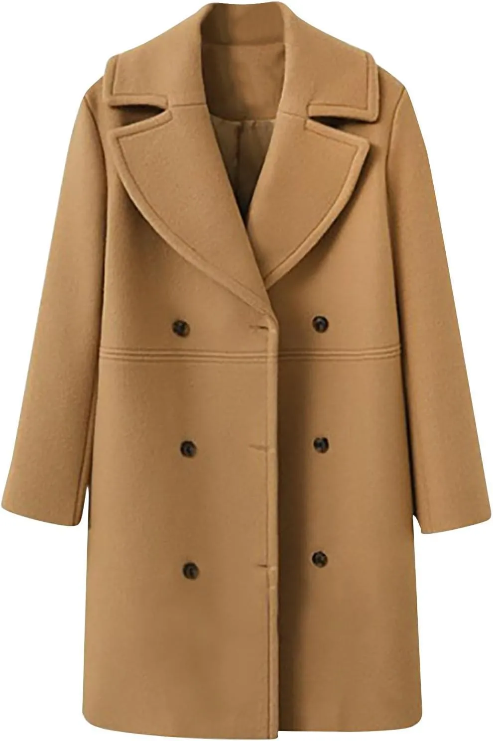 Women's 2023 Fall Oversized Long Sleeve Jacket Outwear Button Down Wool Blend Mid Long Winter Coats Trench Pea Coat