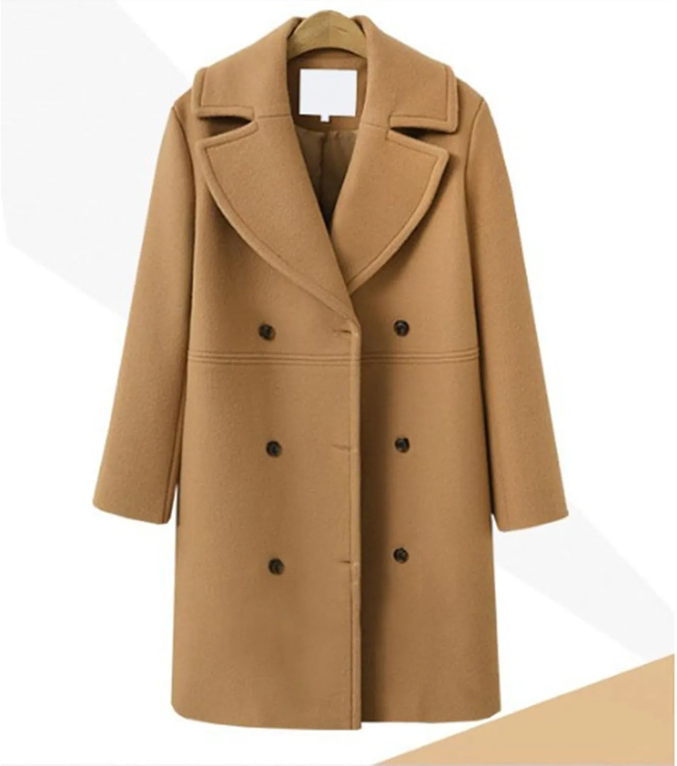 Women's 2023 Fall Oversized Long Sleeve Jacket Outwear Button Down Wool Blend Mid Long Winter Coats Trench Pea Coat