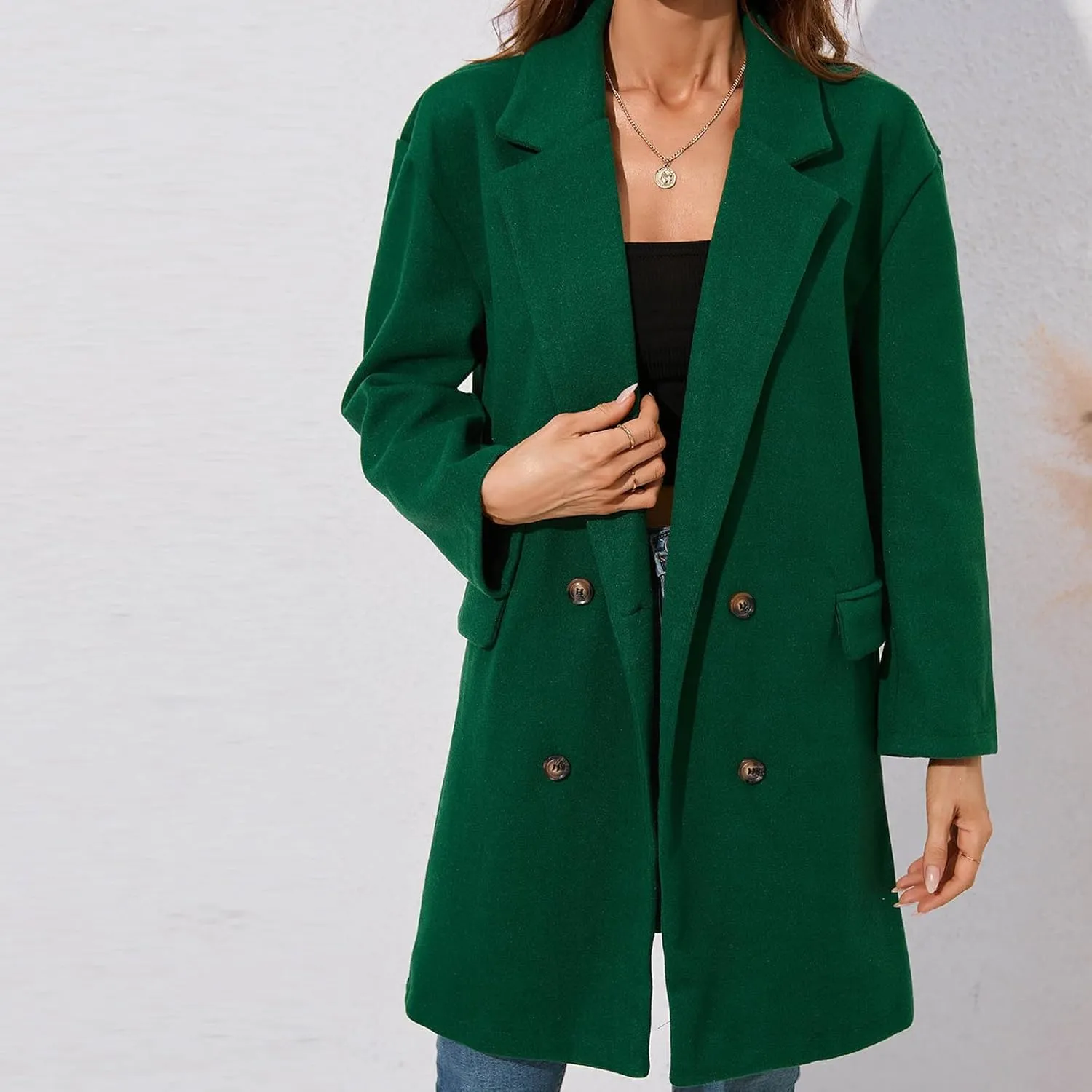 Women's 2023 Plaid Shacket Jacket Casual Wool Blend Winter Trench Coat Notch Lapel Double Breasted Peacoat Cardigan